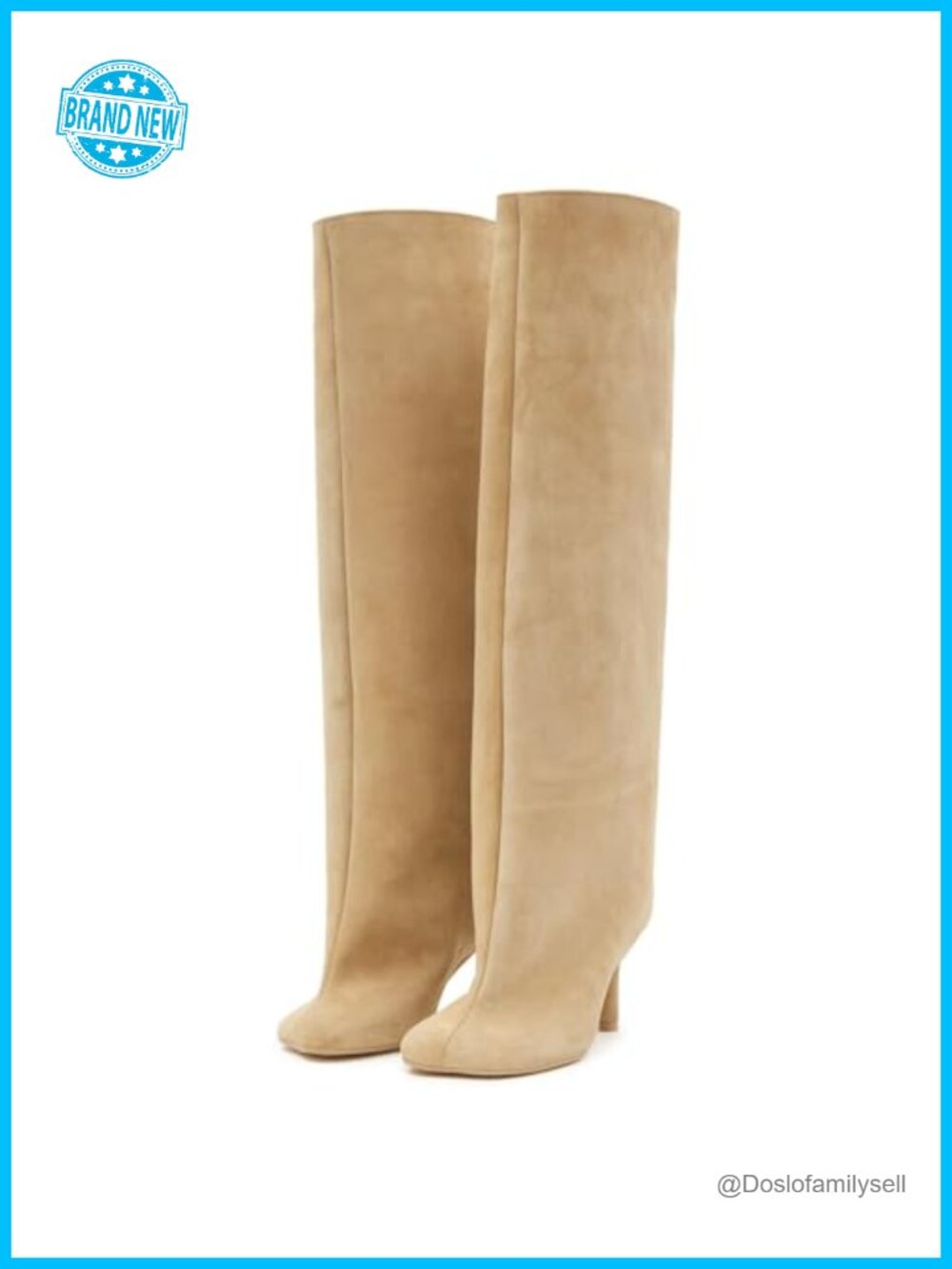 pinokino Wide Calf Knee High Boots Suede Square Toe Slouchy Tall Booties